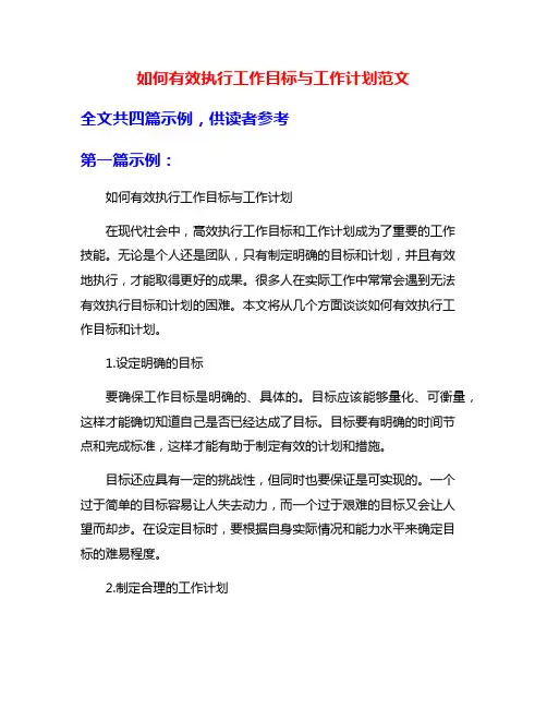 如何有效执行工作目标与工作计划范文