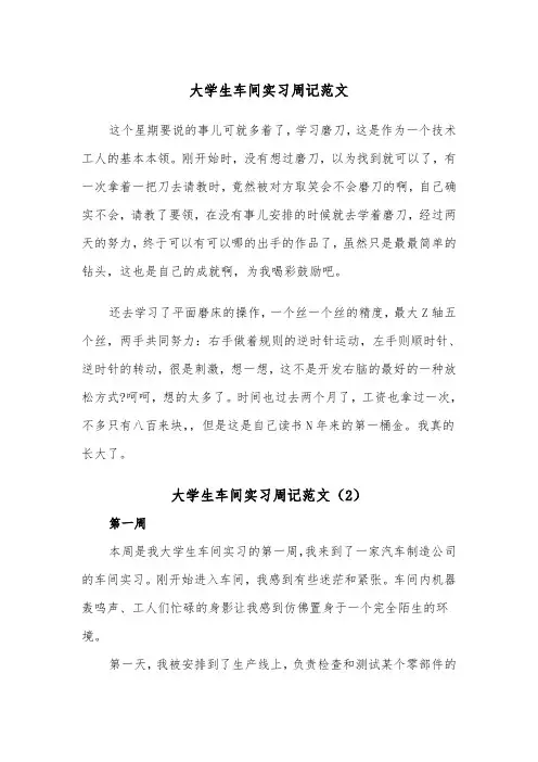大学生车间实习周记范文(2篇)