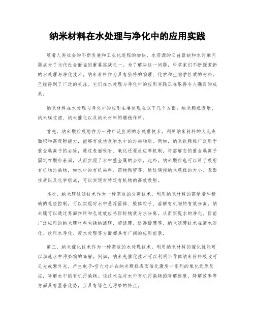 纳米材料在水处理与净化中的应用实践