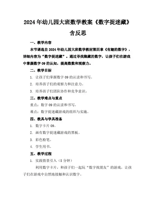 2024年幼儿园大班数学教案《数字捉迷藏》含反思