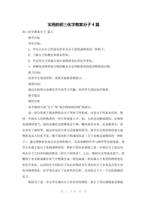 实用的初三化学教案分子4篇