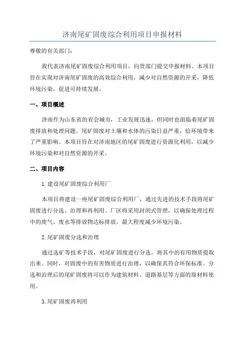 济南尾矿固废综合利用项目申报材料