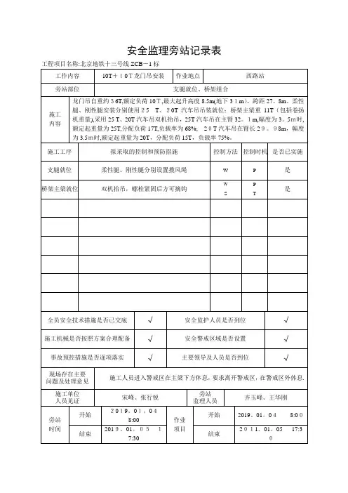 龙门吊旁站记录【可编辑范本】