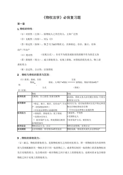 物权法期末考试复习复习资料重点