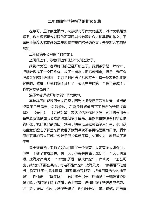 二年级端午节包粽子的作文5篇