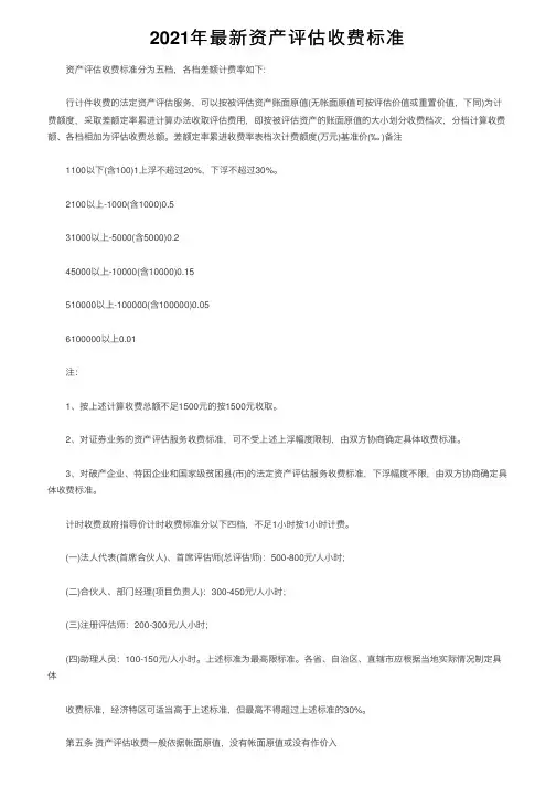 2021年最新资产评估收费标准