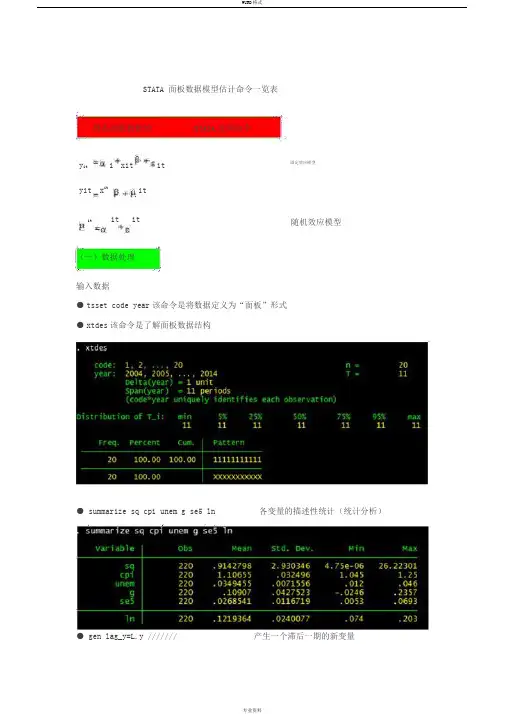 STATA面板数据模型操作命令讲解