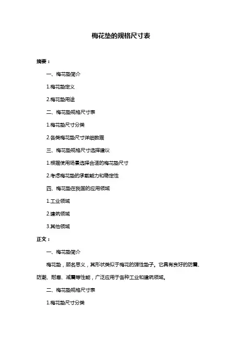 梅花垫的规格尺寸表