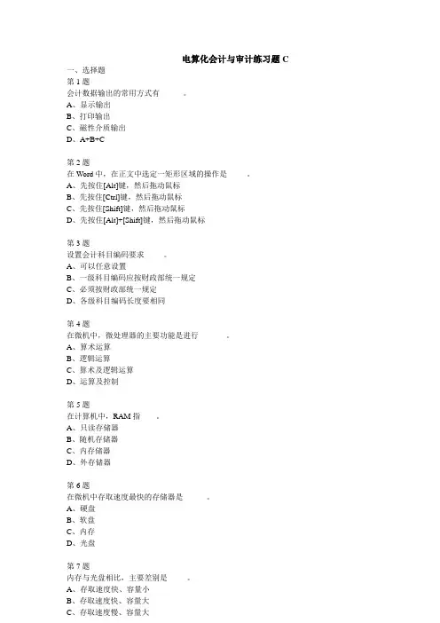 电算化会计与审计练习题C