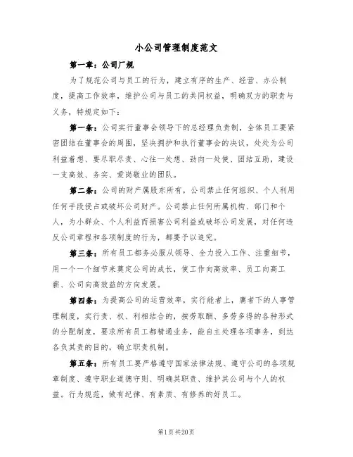 小公司管理制度范文(六篇)