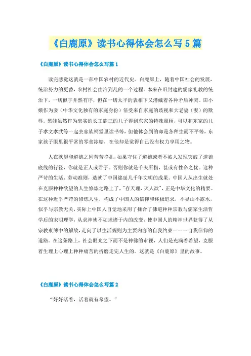 《白鹿原》读书心得体会怎么写5篇