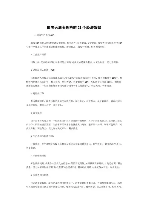 影响黄金价格的21个经济数据