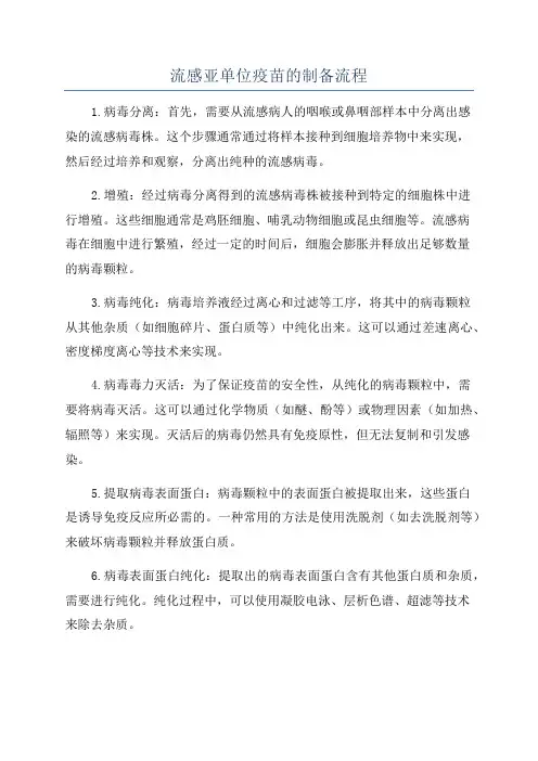 流感亚单位疫苗的制备流程