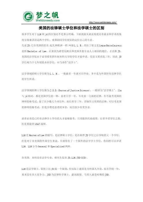 美国的法律硕士学位和法学硕士的区别