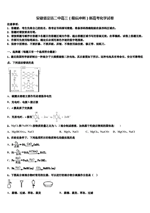 安徽省定远二中高三(最后冲刺)新高考化学试卷及答案解析