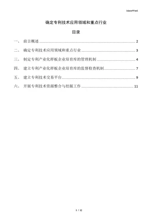 确定专利技术应用领域和重点行业