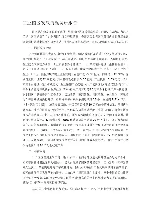 工业园区发展情况调研报告