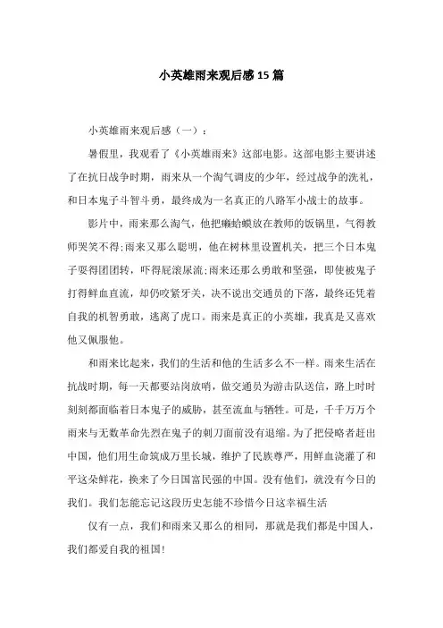 小英雄雨来观后感15篇