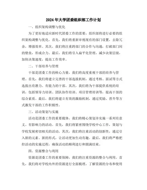 2024年大学团委组织部工作计划