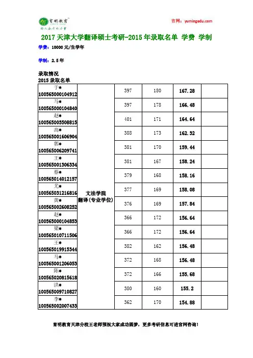 2017天津大学翻译硕士考研-2015年录取名单 学费 学制