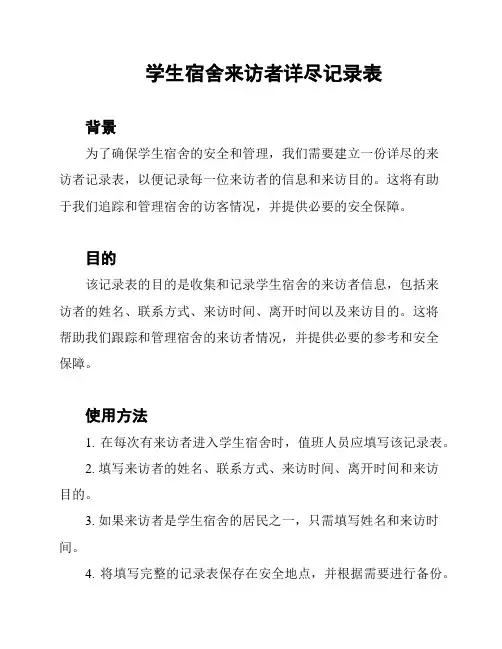学生宿舍来访者详尽记录表