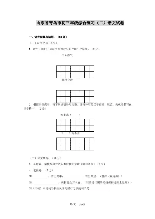 初三年级综合练习(二)语文试卷3