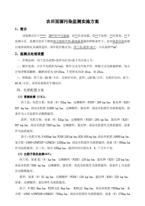 农田面源污染监测实施方案