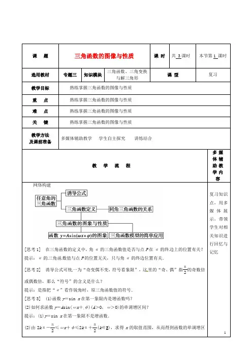 河北省抚宁县第六中学高三数学专题复习3.1三角函数的图像与性质教案(第1课时)