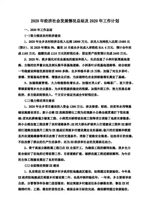 2020年经济社会发展情况总结及2020年工作计划