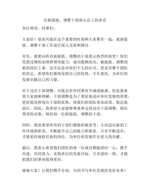 在新提拔、调整干部谈心会上的讲话