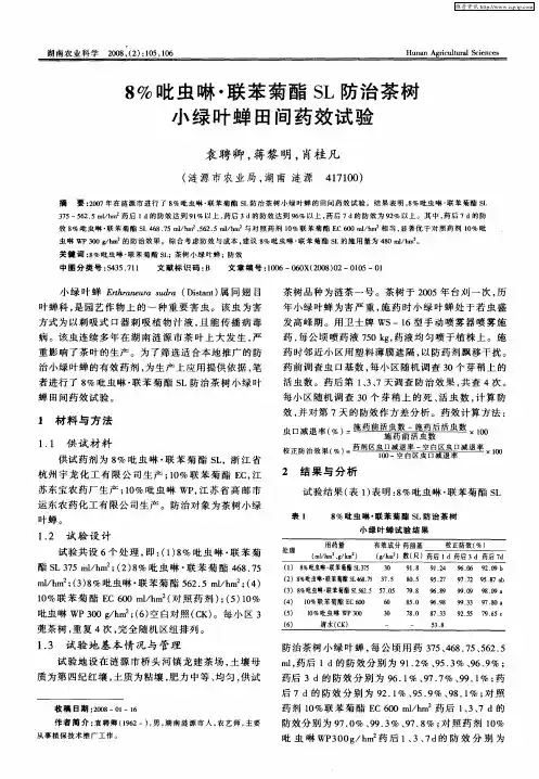 8%吡虫啉·联苯菊酯SL防治茶树小绿叶蝉田间药效试验