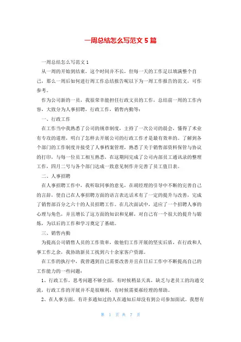 一周总结怎么写范文5篇