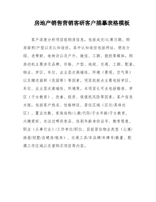 房地产销售营销客研客户描摹表格模板