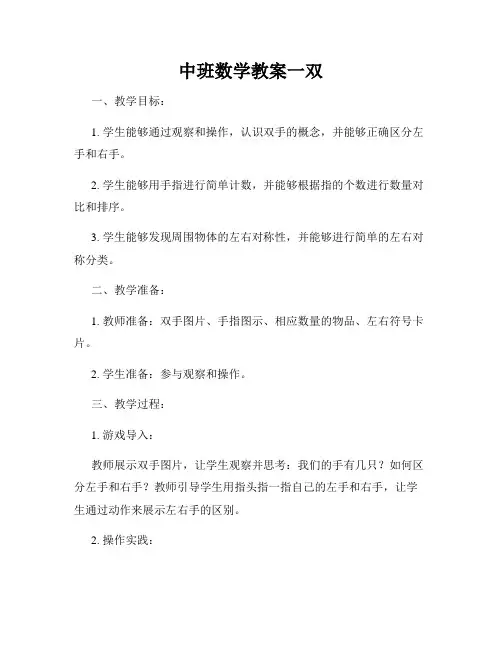 中班数学教案一双