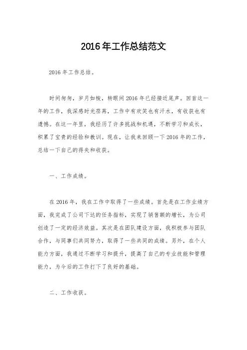 2016年工作总结范文