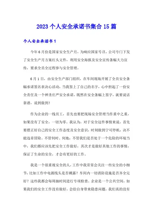 2023个人安全承诺书集合15篇