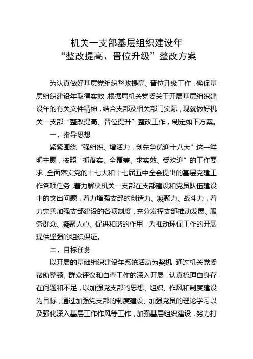 机关一支部开展基层组织建设年整改方案