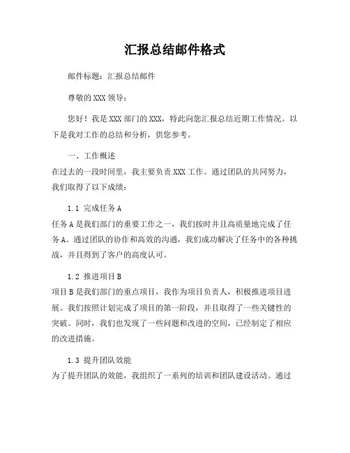 汇报总结邮件格式