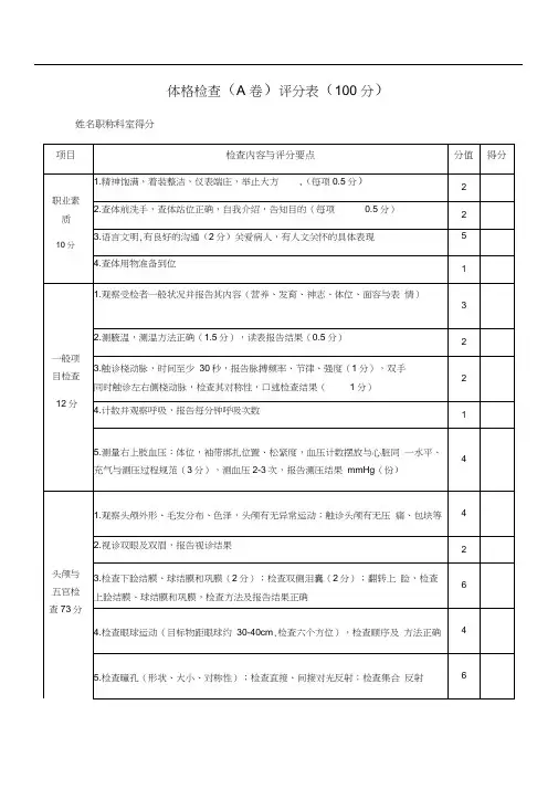 体格检查评分表(三基)