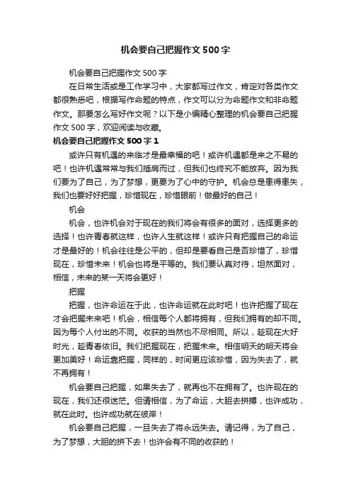 机会要自己把握作文500字