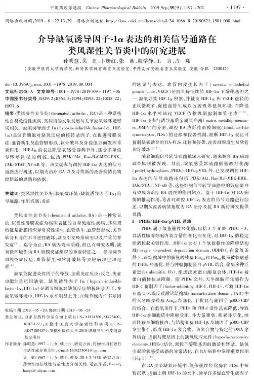 介导缺氧诱导因子-1α表达的相关信号通路在类风湿性关节炎中的研究进展