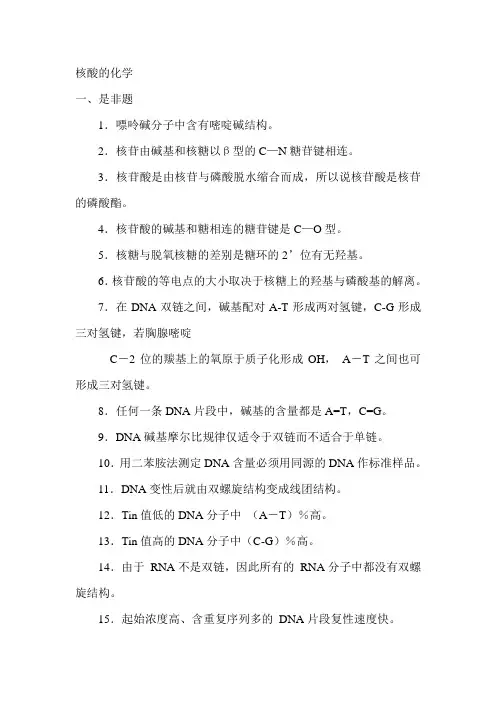生物化学 第五章 核酸化学习题含答案
