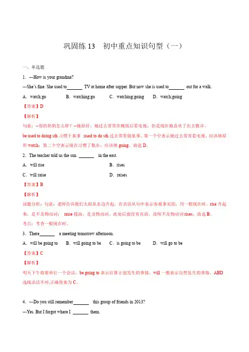初三英语模块巩固练13重点知识句型(一)(解析版)