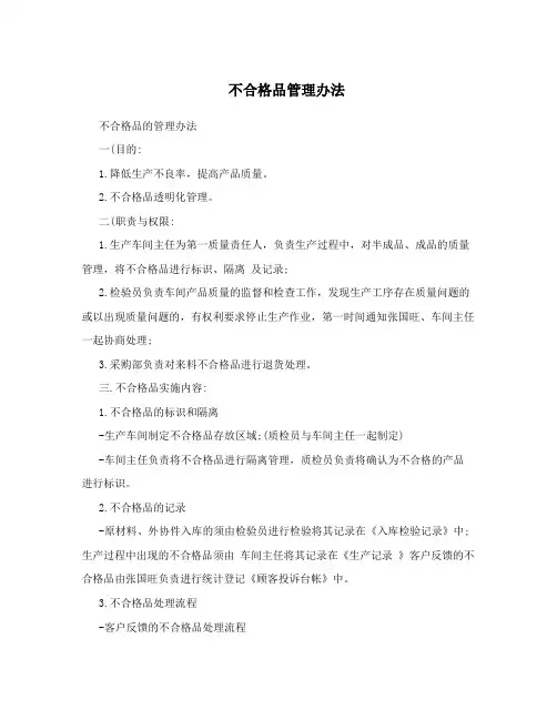 不合格品管理办法