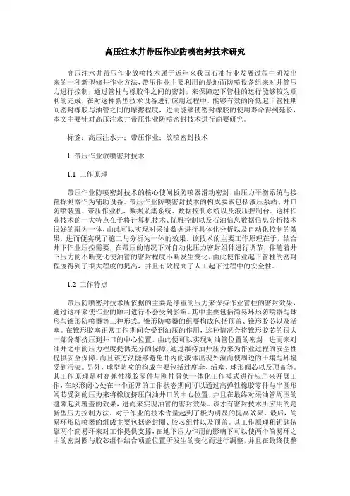 高压注水井带压作业防喷密封技术研究