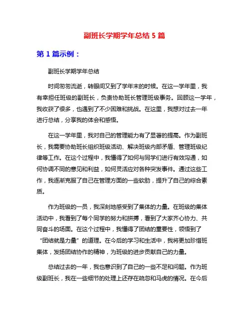副班长学期学年总结5篇