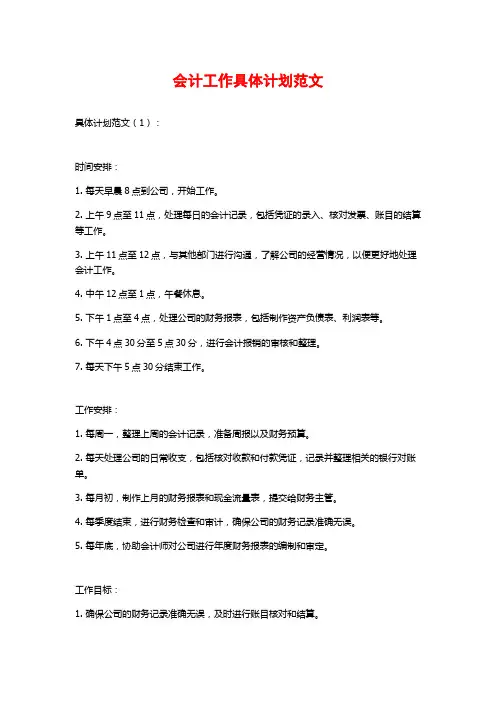 会计工作具体计划范文