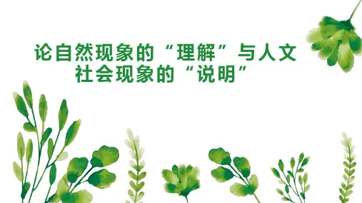 论自然现象的“理解”与人文社会现象的“说明”