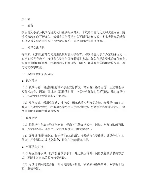 汉语言文学教学实践报告(3篇)