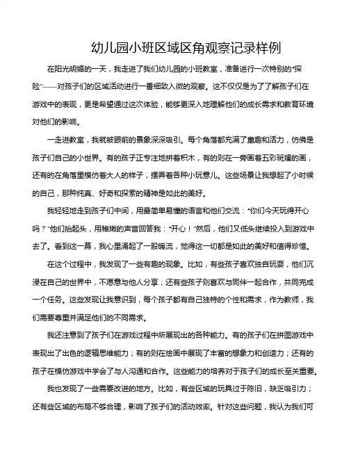 幼儿园小班区域区角观察记录样例